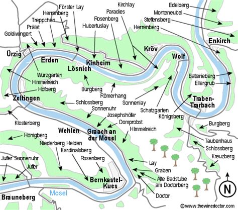 map of the mosel river pointing out the vineyards anlog the banks Wine ...