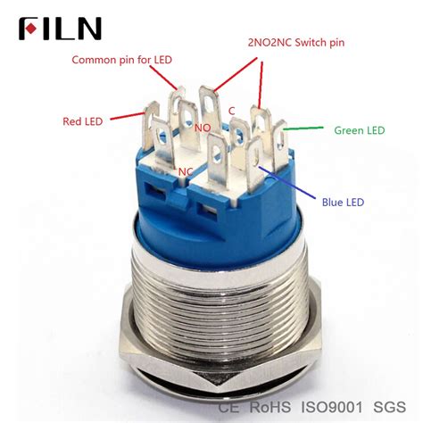 RGB LED triple LED illuminated push button switch in 2NO2NC