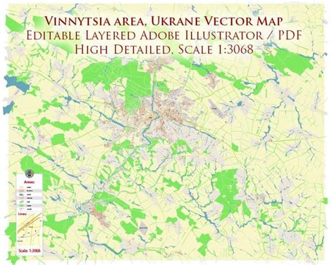 Vinnytsia Ukraine Map Vector Exact City Plan High Detailed Street Map editable Adobe Illustrator ...