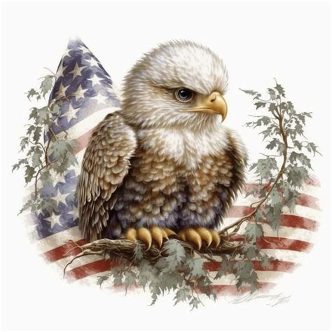 Premium Photo | Painting of an eagle with a flag on a branch generative ai