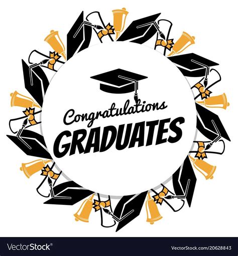 Congrats graduates round banner with students vector image on ...