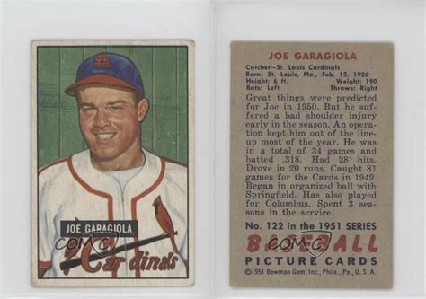 1951 Bowman #122 Joe Garagiola St. Louis Cardinals RC Rookie Baseball Card | eBay