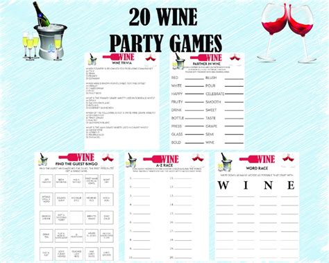 Wine Party Games, Wine Bingo, Wine Tasting Party, Wine Games, Wine Themed Party, Printable Wine ...