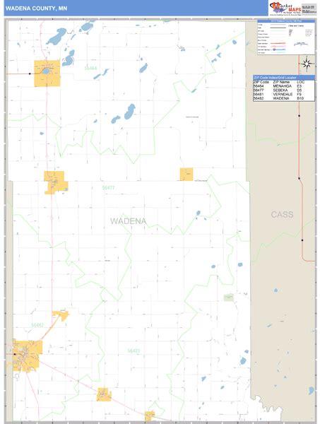 Wadena County, Minnesota Zip Code Wall Map | Maps.com.com