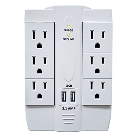 Electriduct Swivel Surge Protector Wall Tap | 6 AC Outlet & 2 USB