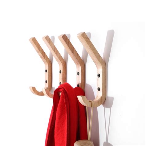 Wooden Wall Mount Hanger Hooks Natural Solid Wood Clothes Storage Rack Home Decor Hooks For ...