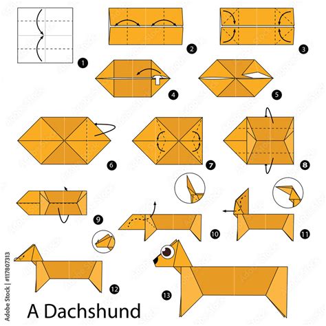 Step by step instructions how to make origami A dog. Stock Vector | Adobe Stock