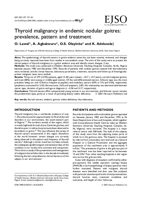 (PDF) Thyroid malignancy in endemic nodular goitres: prevalence ...