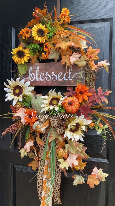 Fall Sunflower Wreaths, Cheetah Print Wreath, Blessed Wreath, Fall Pumpkin Wreath, Fall ...