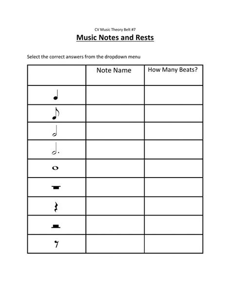 Music Notes And Rests Worksheets