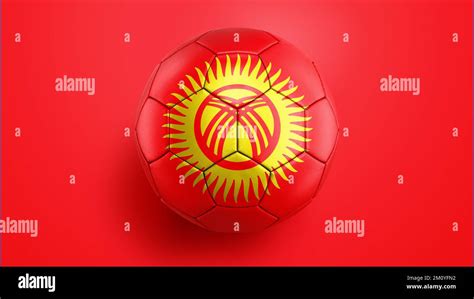 Soccer ball Kyrgyz Republic flag on a Kyrgyz Republic flag background. 3D illustration Stock ...