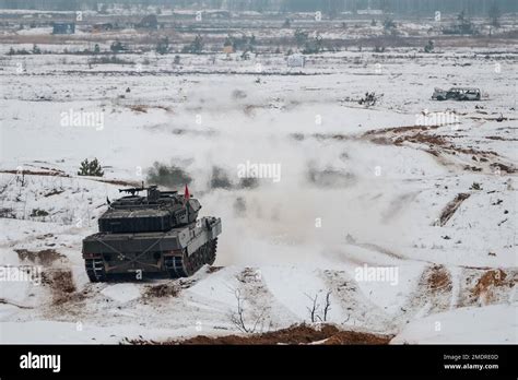 ADAZI, LATVIA, FEBRUARY 2018 - Leopard 2 Tank at NATO forces exercises ...