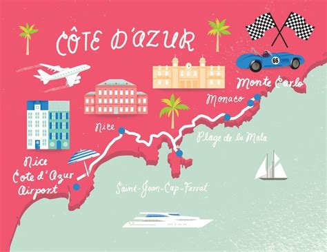 Cote D'Azur map, shannon may // illustration | Illustrated map, Amazing ...