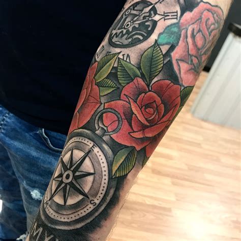 austintimberlake6:roses-clock-compass-roses-clock-compass-tattoo