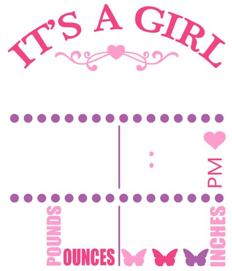 It's A Girl, Birth Announcement Free Svg File - SVG Heart