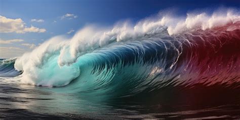 Premium AI Image | Big ocean waves with colorful rainbow colors