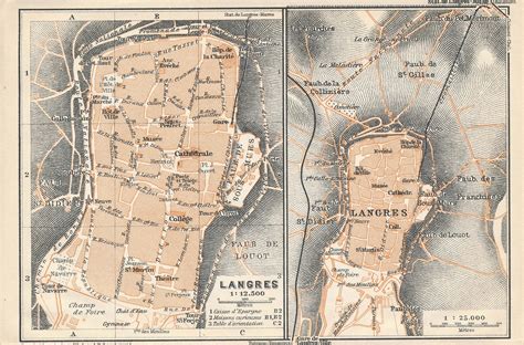 1909 Langres France Antique Map - Etsy