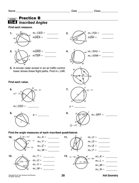 9 4 Practice Worksheet Inscribed Angles — db-excel.com