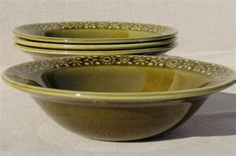 Connemara Celtic vintage Irish Erin green pottery soup or cereal bowls