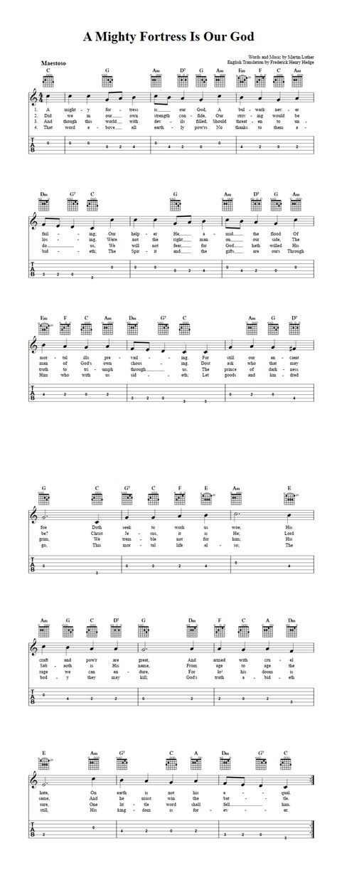 A Mighty Fortress Is Our God: Chords, Sheet Music, and Tab for Guitalele with Lyrics