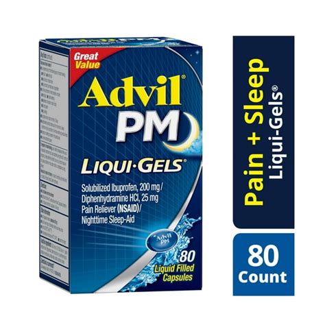 Advil PM (80 Count) Pain Reliever / Nighttime Sleep Aid Liquid Filled Capsule, 200mg Ibuprofen ...