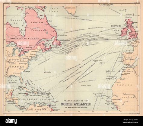 Chart of the North Atlantic. Shipping routes. Telegraphs. BARTHOLOMEW ...