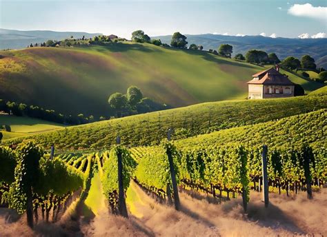 Premium AI Image | Picturesque vineyard with rolling hills covered in grapevines