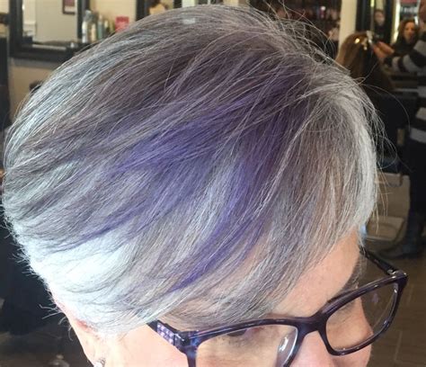 Purple highlight on silver/grey base Grey Hair With Purple Highlights ...