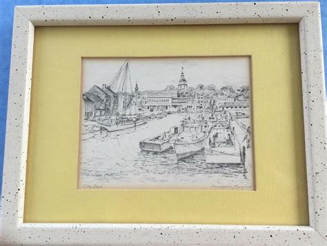 Antique Pencil Drawing, City Dock Annapolis, MY, John Moll, 4"x 5" signed | #2021656813