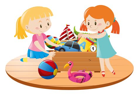 Girls and box full of toys 414637 Vector Art at Vecteezy