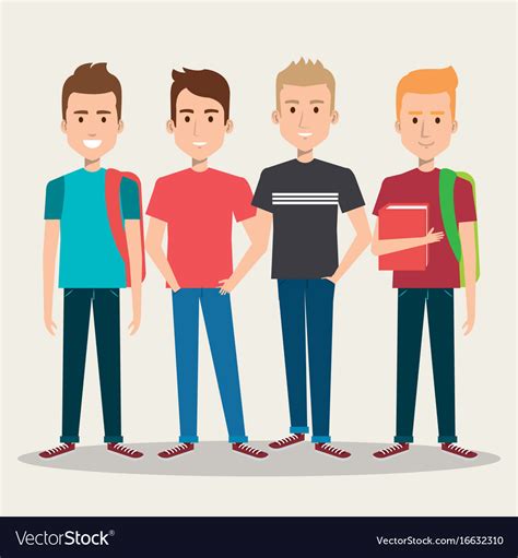 Group of four boy cartoon teenager students Vector Image