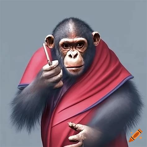 Satirical illustration of a chimpanzee with a red robe and a cigarette holder