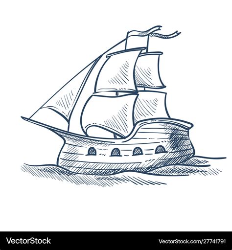 Ship isolated sketch sailboat sea transport voyage