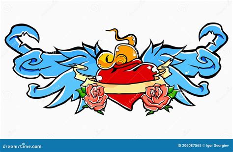 Sacred Heart with Wings Tattoo Stock Vector - Illustration of grim ...