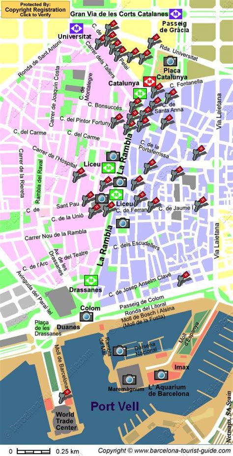 Map of Las Ramblas in Barcelona | Barcelona tourist map, Barcelona ...