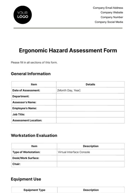 Free Ergonomic Hazard Assessment Form Template - Edit Online & Download | Template.net