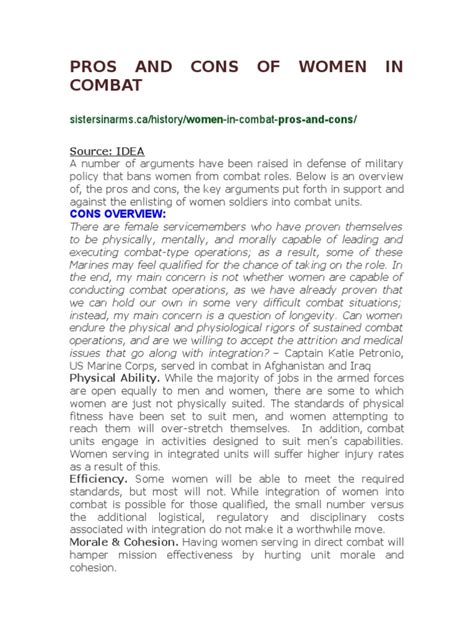 PROS AND CONS OF WOMEN IN COMBAT.docx | United States Armed Forces ...