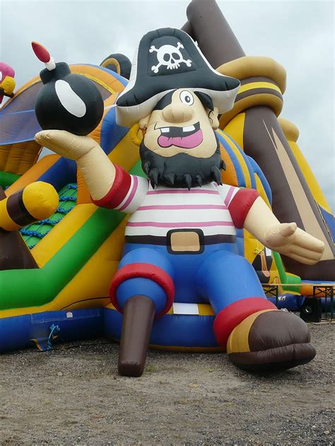 inflatable pirate, bounce, daytime, pirate ship, bouncy castle, air cushion, soft, children ...