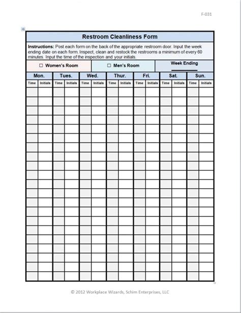 Free Printable Restroom Cleaning Log