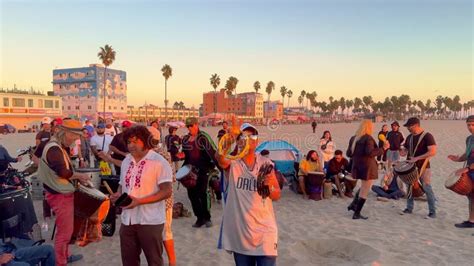 Beach Party at Venice Beach - Group Drummers at Sunset - LOS ANGELES, UNITED STATES - NOVEMBER 5 ...