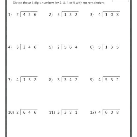 Long Division No Remainders Worksheet