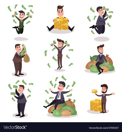 Rich wealthy happy millionaire characters set of Vector Image