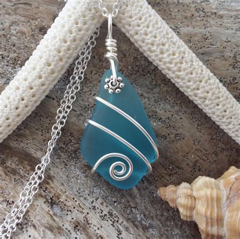 Handmade in Hawaii Wire wrapped Turquoise Bay blue sea glass | Etsy | Blue sea glass necklace ...