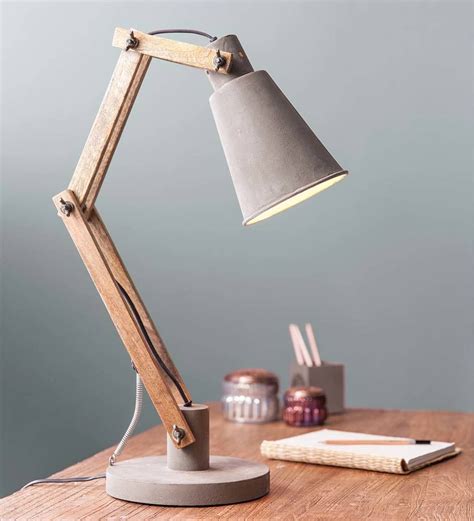 Cement & Wood Desk Lamp | VivaTerra | Wood desk lamp, Adjustable desk lamps, Desk lamp diy