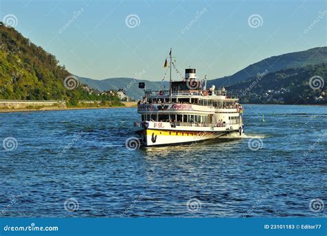 Ferry with Tourists on Mosel River Editorial Stock Photo - Image of ...