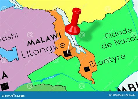 Republic Of Malawi, Lilongwe - Capital City, Pinned On Political Map ...