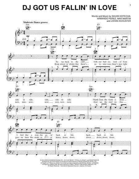 DJ Got Us Fallin' In Love By Pitbull, Savan Kotecha - Digital Sheet Music For Piano/Vocal/Guitar ...