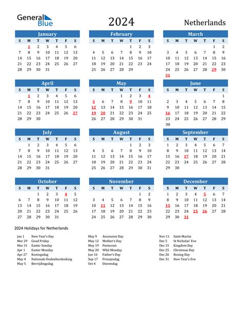 2024 Netherlands Calendar with Holidays