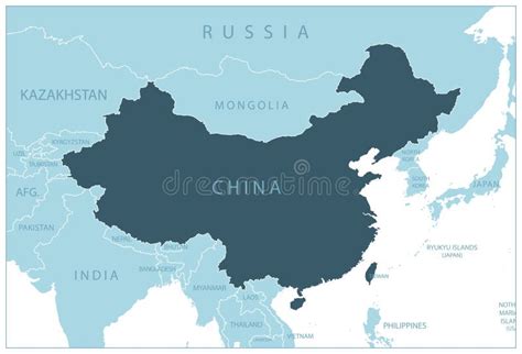 China - Blue Map with Neighboring Countries and Names Stock ...