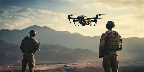 Premium Photo | Two soldiers with their backs to the camera launch a ...